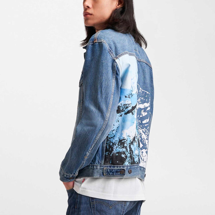 Men's Levis lapel Large Printing Denim Jacket Denim 80794-0000