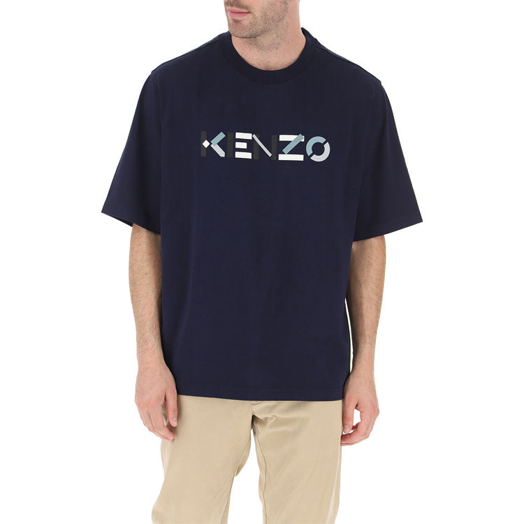 Men's KENZO Alphabet Logo Printing Short Sleeve Navy Blue T-Shirt 5TS0554SK-76