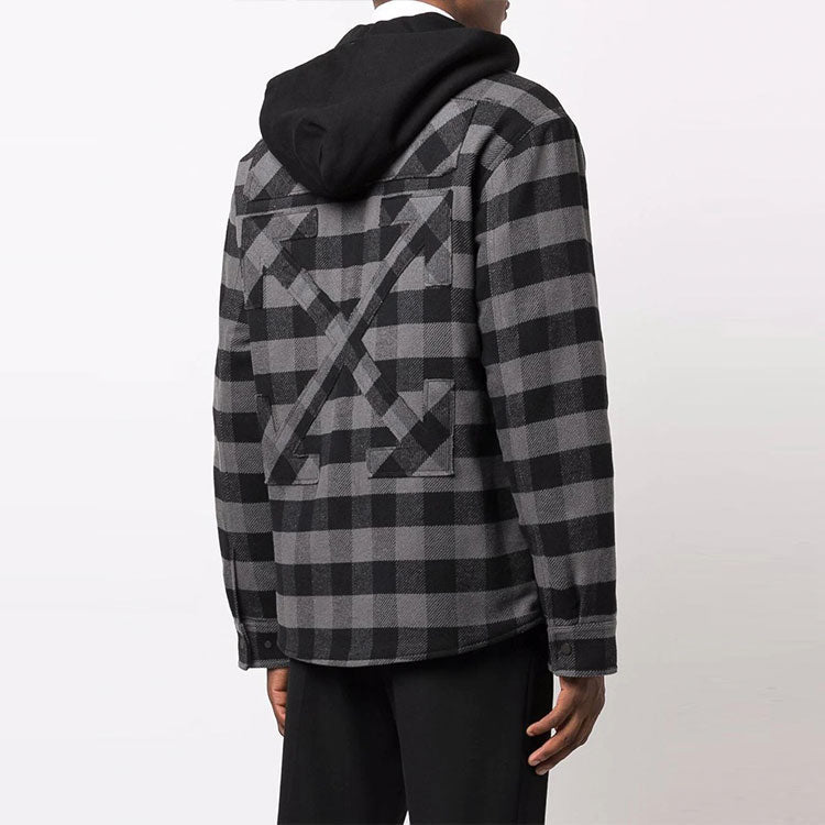 Off-White FW21 Plaid hooded Long Sleeves Shirt Loose Fit Black OMEA236F21FAB0010505