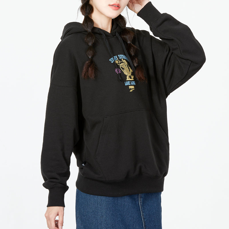 (WMNS) PUMA Oversized Graphic Hoodie 'Black' 537633-51