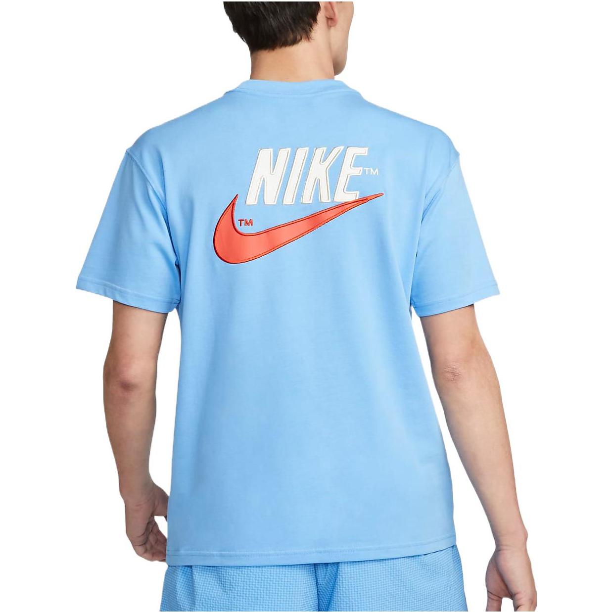 Men's Nike Sportswear Casual Sports Breathable Back Large Logo Round Neck Short Sleeve University Blue T-Shirt DM6426-412