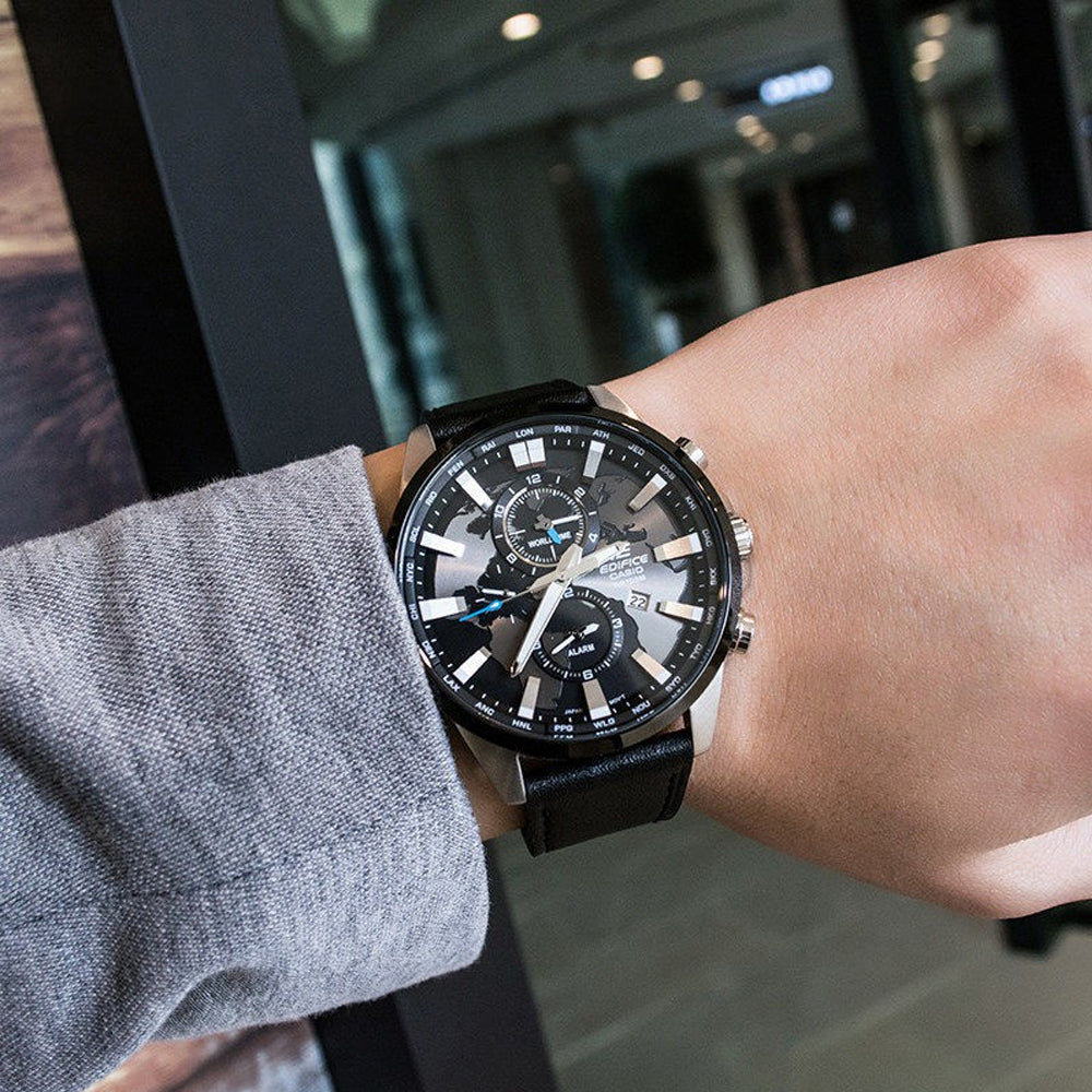 CASIO EDIFICE Waterproof Stainless Steel Strap Quartz Sapphire Crystal Solar Powered Mens Black Analog EFR-303L-1A