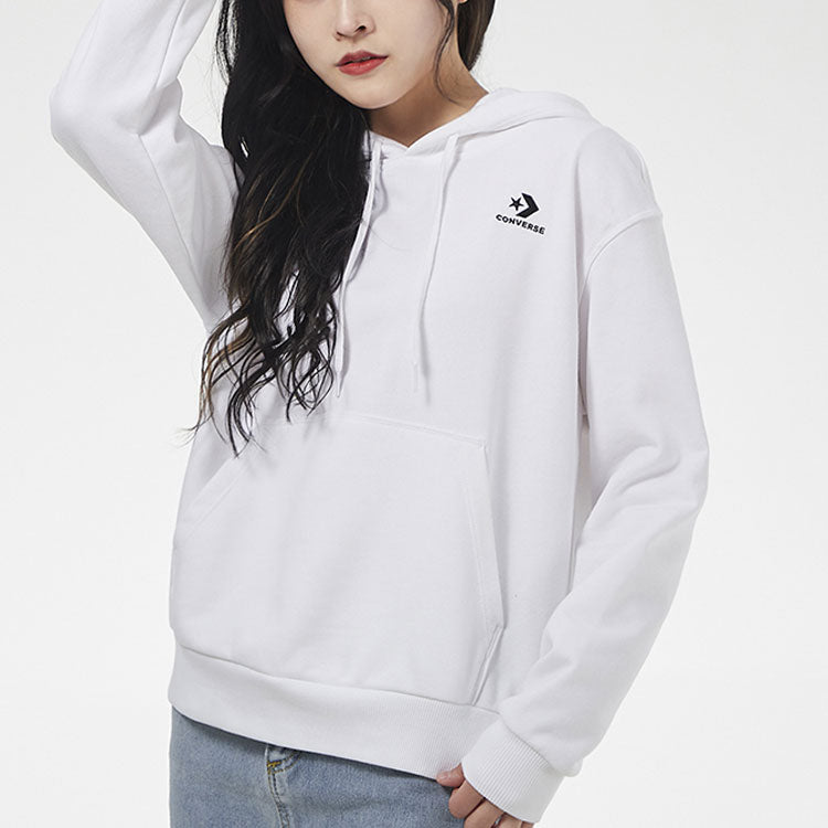 (WMNS) Converse Small logo Long-sleeve Hooded Sweater White 10019442-A12