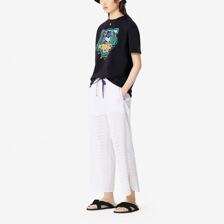 KENZO Offset Printing Tiger Head Pattern Short Sleeve Black T-Shirt FA52TS9594YA-99