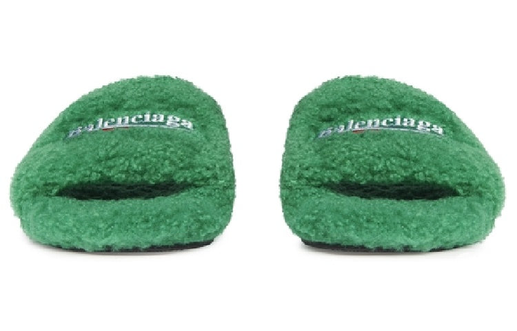 Balenciaga Furry Slides 'Green' 654747W2DO13096