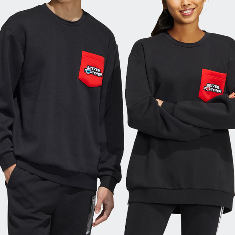 adidas neo x SESAME STREET Crossover Contrasting Colors Pocket Sports Round Neck Pullover Black HD7290