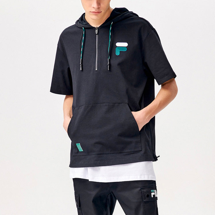 FILA FUSION Casual Sports Loose hooded Short Sleeve Black T11M123501F-BK