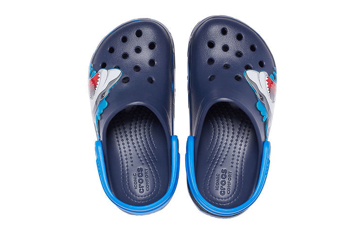 (PS) Crocs Funny Shark Pattern Outdoor Flat Heel Sports Deep Blue Sandals 207070-410
