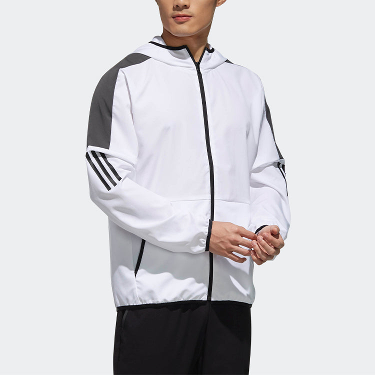 adidas Casual Sports Contrasting Colors hooded Woven Jacket White DV0941