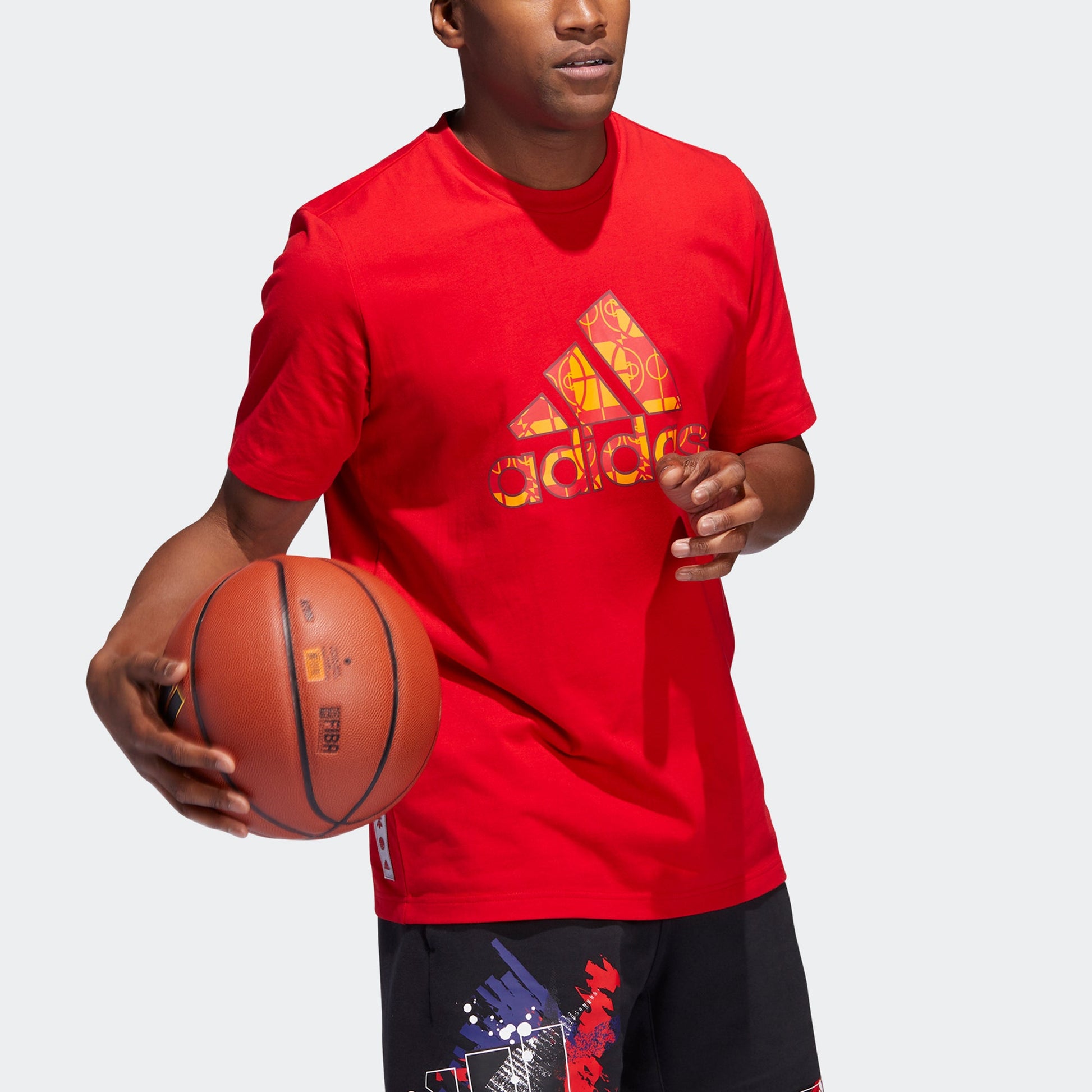 Men's adidas CNY Large Logo Round Neck Pullover Basketball Sports Short Sleeve Red T-Shirt HE3344