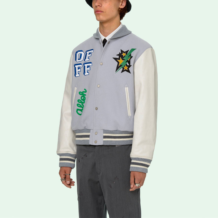 Off-White SS21 Pattern Printing aviator Jacket Blue OMJA059R21LEA0014155