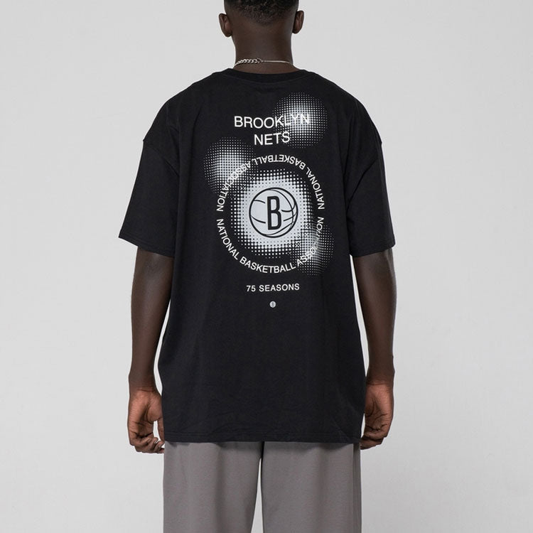Men's Nike Brooklyn Nets Geometry Pattern Logo Printing Round Neck Short Sleeve Black T-Shirt DH6732-010