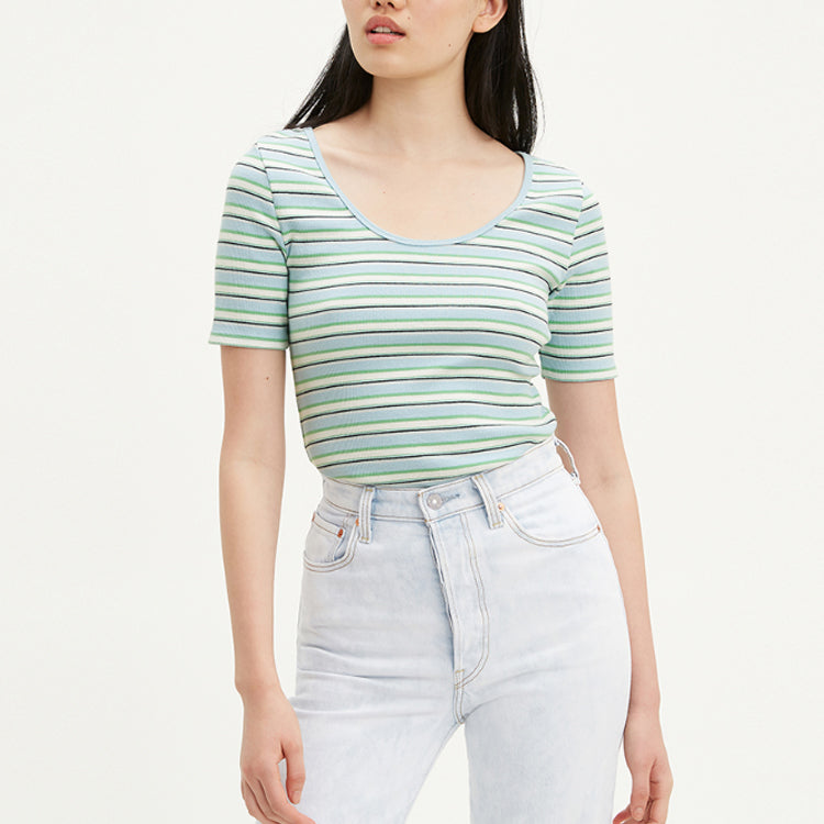 Levis Stripe Round Neck Short Sleeve Blue 85395-0003