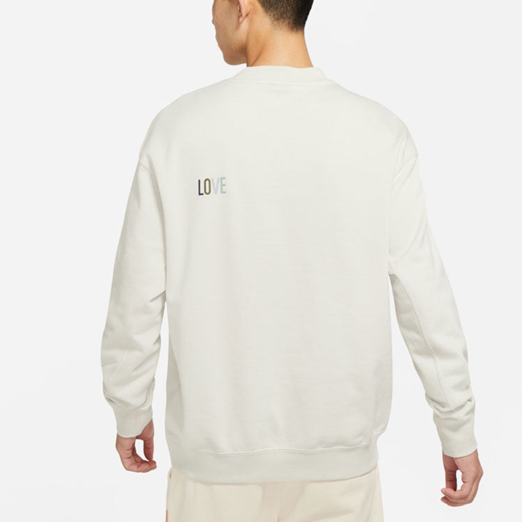 Men's Nike Logo Embroidered Round Neck Sports Pullover Autumn Creamy White DR7834-072