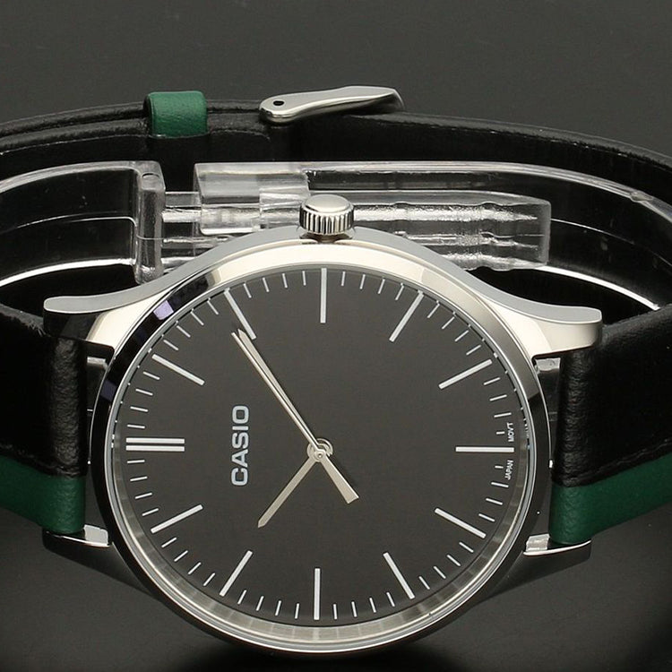 CASIO Collection Quartz Watch Leather Strap Green Black Analog MTP-E133L-1EEF