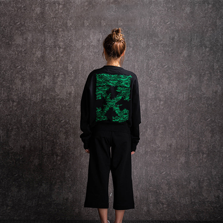 (WMNS) Off-White Cotton Arrow Printing Stylish Black Hoodie OWBA026F190030681040