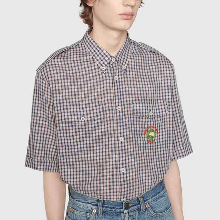 Gucci Check Mon Petit Chou Short Sleeve Shirt 'Navy' 654883-ZAG0G-4310