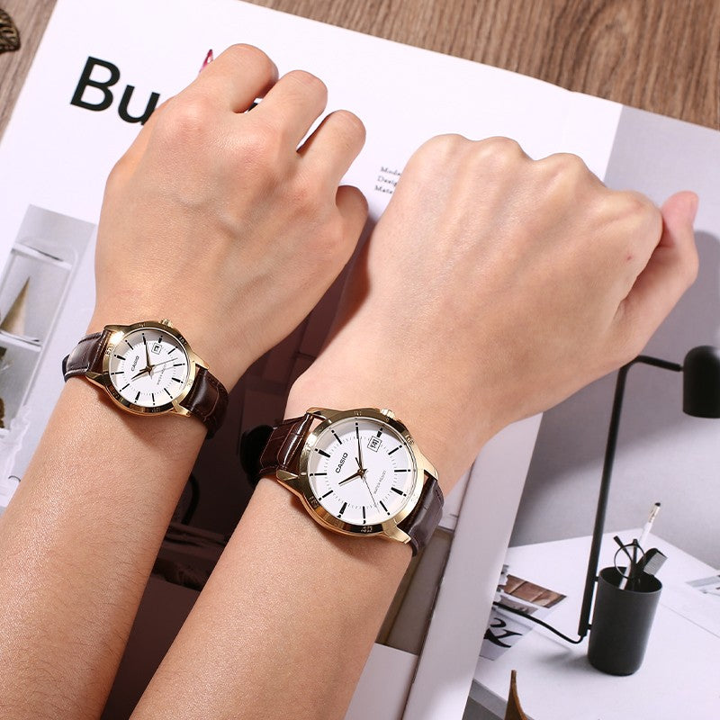 CASIO Couple Quartz Waterproof White Analog MTP-V004GL-7A&LTP-V004GL-7A