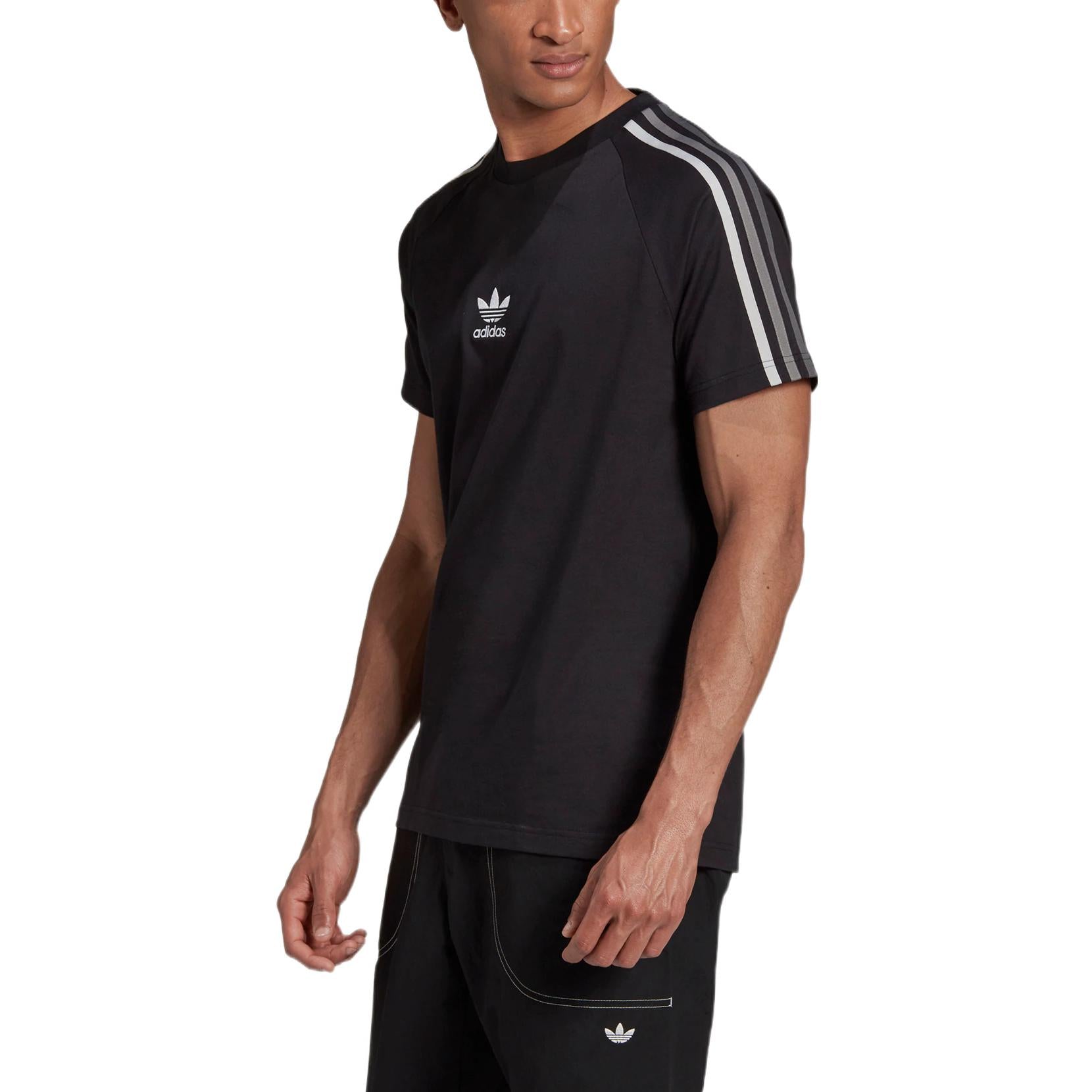 adidas originals Stripe Logo Micro Mark Round Neck Casual Short Sleeve Black GK1963