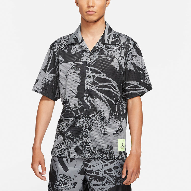 Air Jordan Flight Knitting Printing Wide Loose Basketball Short Sleeve Shirt Men's Black CZ4736-010