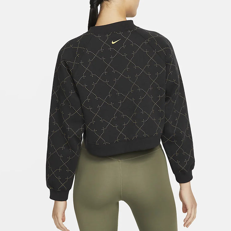 (WMNS) Nike Athleisure Casual Sports Fleece Lined Short Round Neck Pullover Black Hoodie DM7281-010