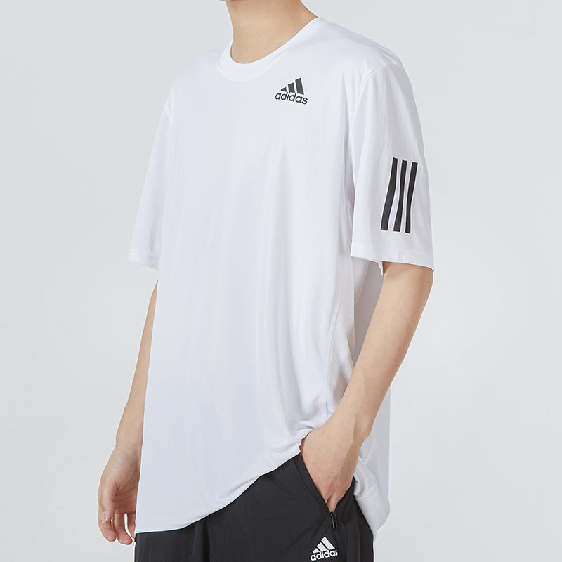 Men's adidas Solid Color Stripe Sports Breathable Round Neck Short Sleeve White T-Shirt HP1999
