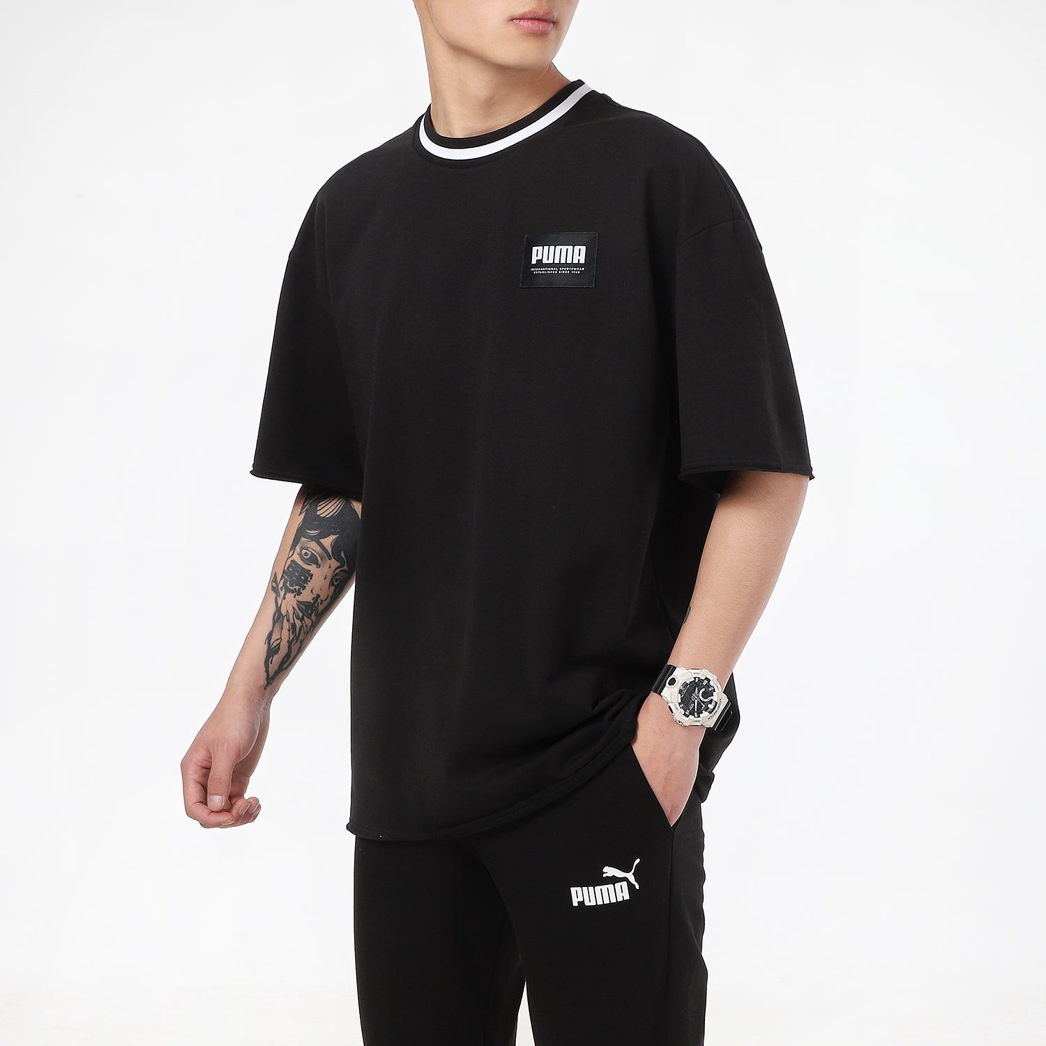 PUMA Solid Men Round Neck T-Shirt 'Black' 845861-01