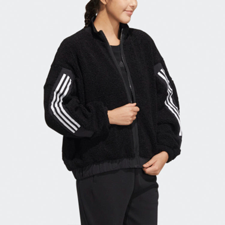 (WMNS) adidas Contrasting Colors Stripe Jacket Black HM7455