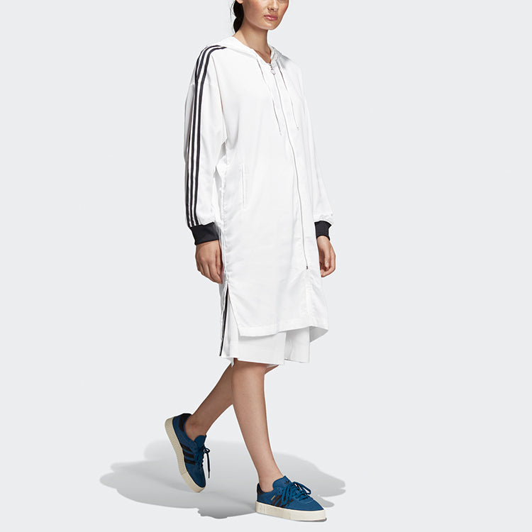 (WMNS) adidas originals Zip Hoodie Long Windproof Hooded Jacket White DU7255