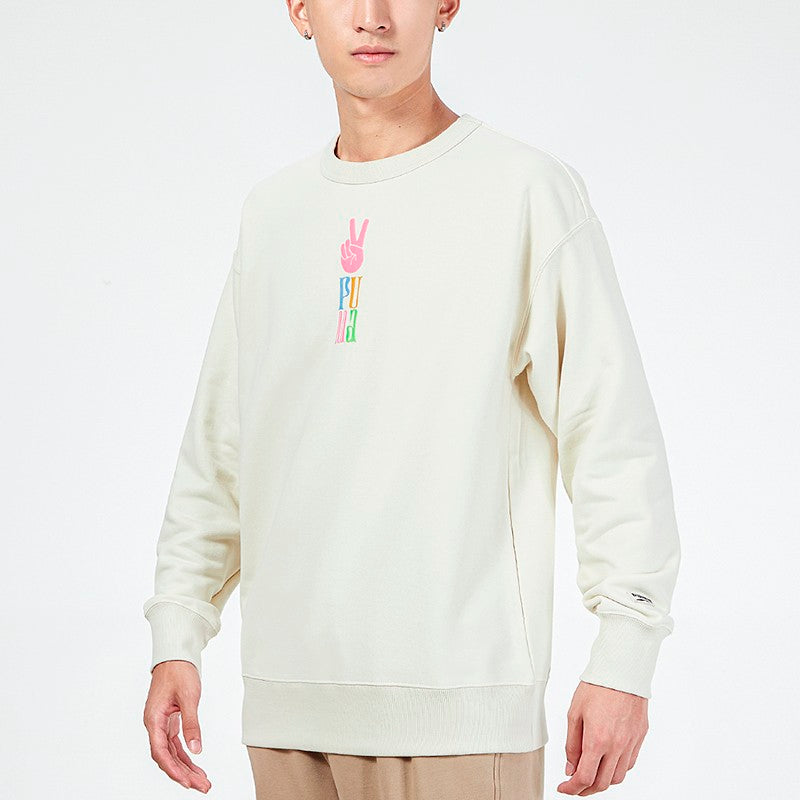PUMA Funny Logo Printing Sports Training Knit Pullover White 533037-73