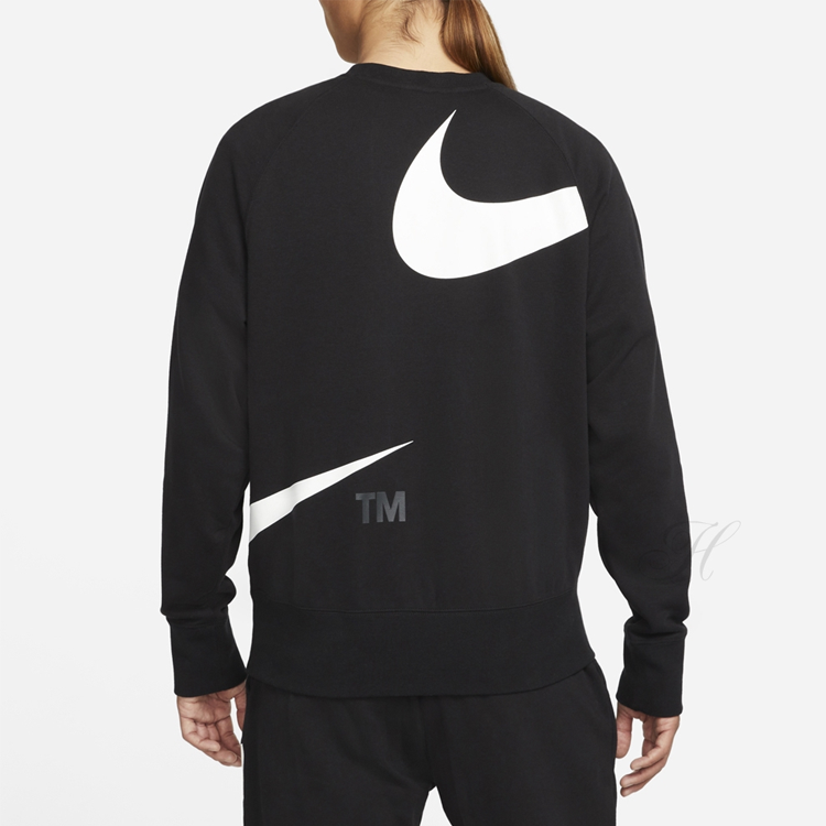 Men's Nike Swoosh Ft Crew Large Logo Printing Knit Round Neck Pullover Autumn Black DD6097-010