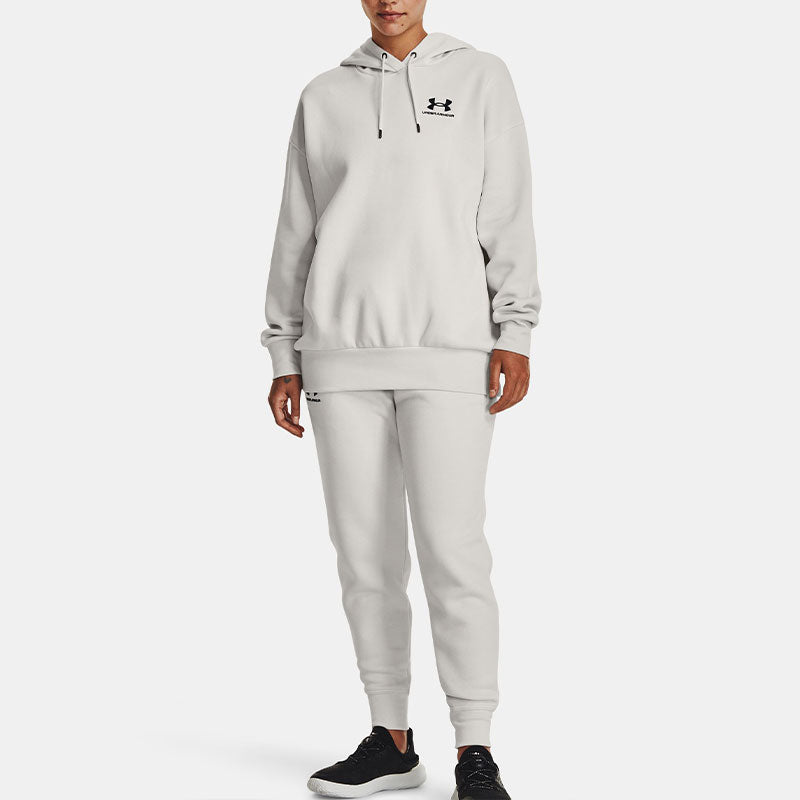 (WMNS) Under Armour Essential Fleece Tapered Pants 'White Black' 1379443-114