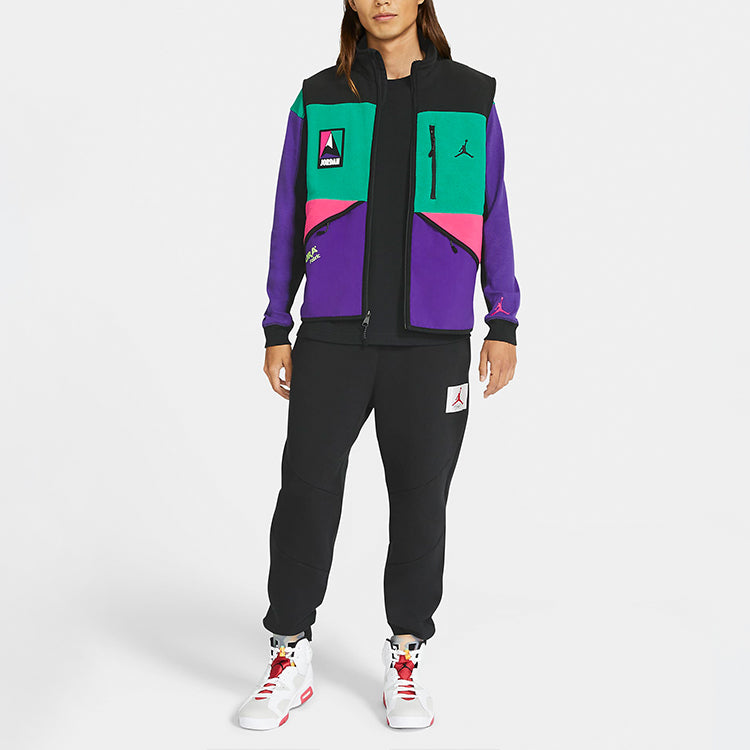 Air Jordan Winter Utility Color Velvet Warm Leisure Waistcoat Men Black And Green Purple CW5985-010