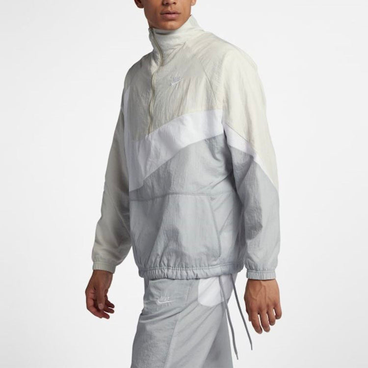 Nike Logo Colorblock Half Zipper Stand Collar Jacket Creamy White AJ2696-012