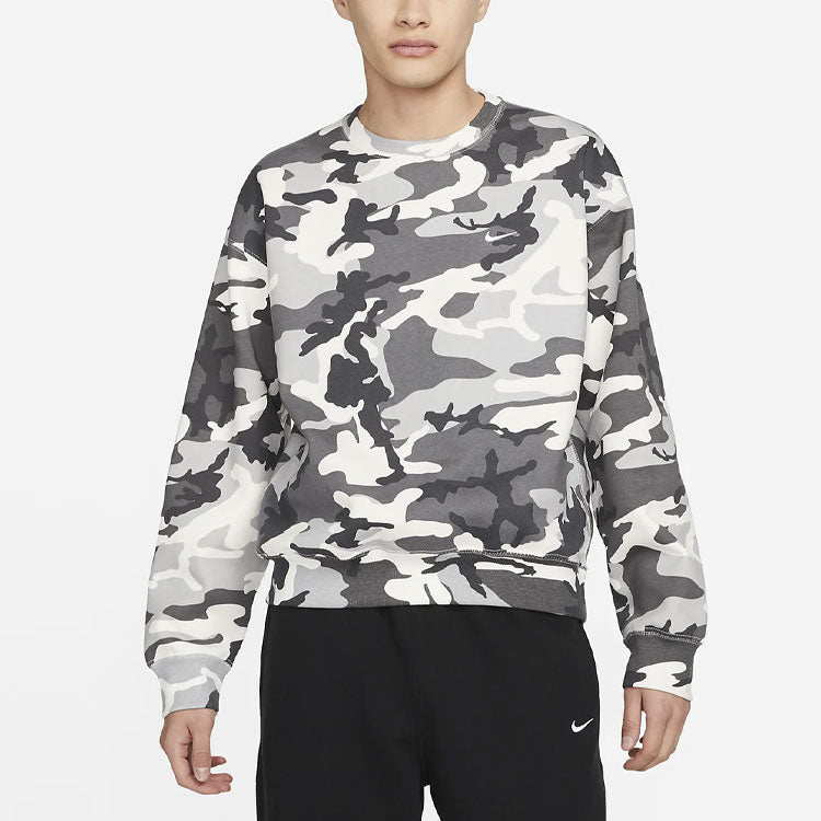 Men's Nike Solo Swoosh Camouflage Fleece Round Neck Pullover Gray DN1256-133
