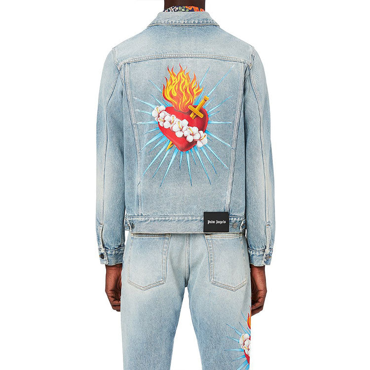 Men's PALM ANGELS Printing Denim Jacket Blue PMYE013S203430188588