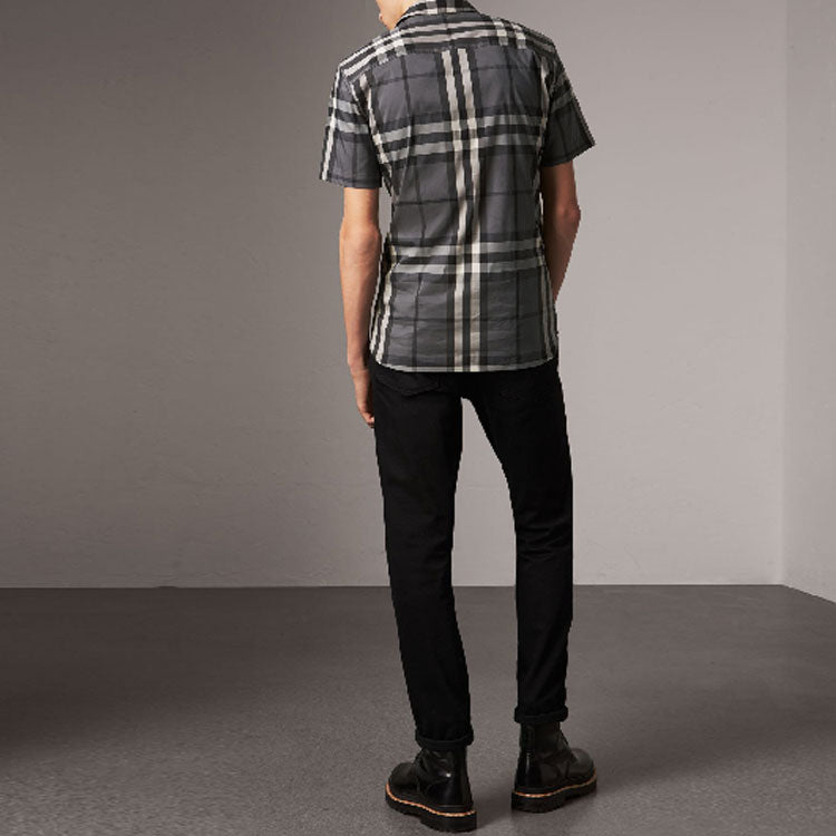 Men's Burberry Plaid Short Sleeve Shirt Gray 40039351