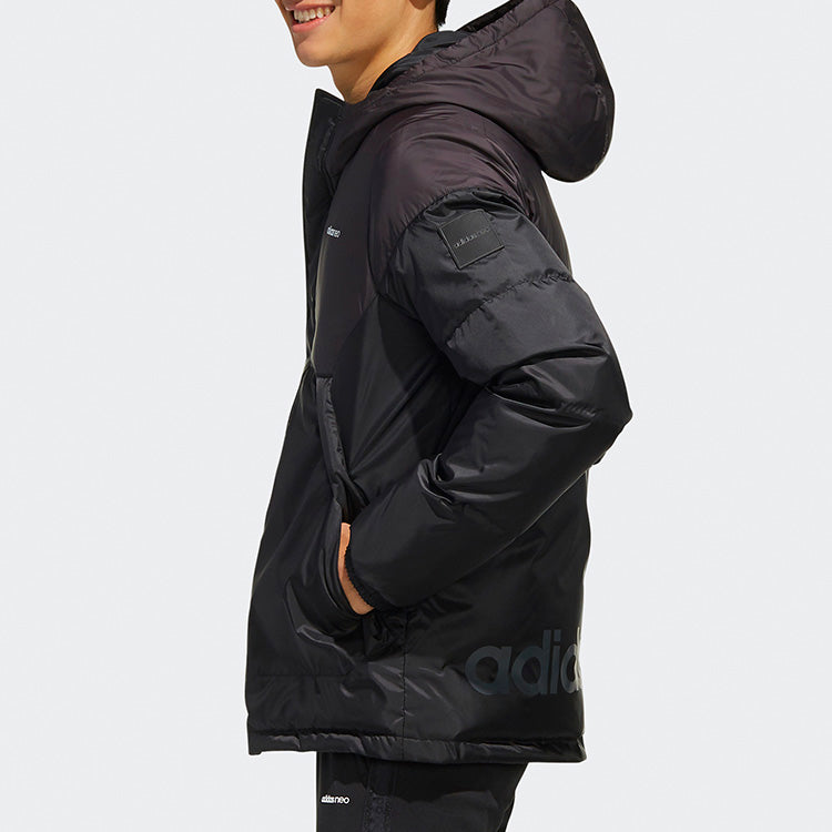 adidas neo Solid Color Stay Warm hooded Sports Down Jacket Black EI4410
