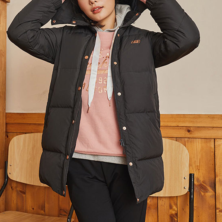 (WMNS) Skechers Mid-Length Warm Hooded Down Jacket 'Black Pink' L419W047