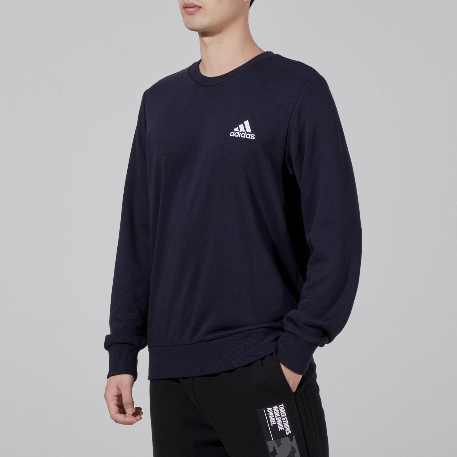 Men's adidas Sl Ft Swt Embroidered Logo Loose Knit Pullover Blue GK9118