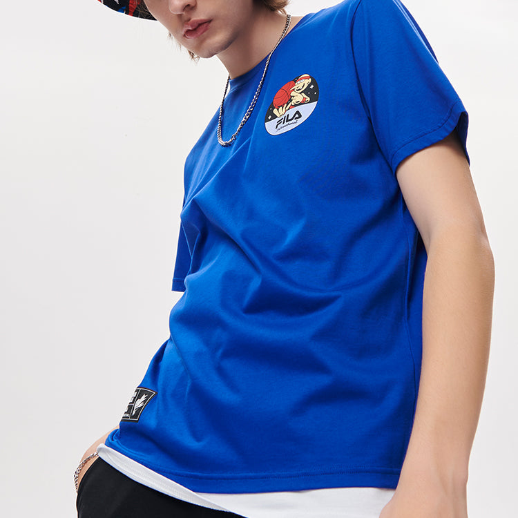 Men's FILA FUSION Cartoon Basketball Sports Printing Round Neck Short Sleeve Blue T11M135108F-BU