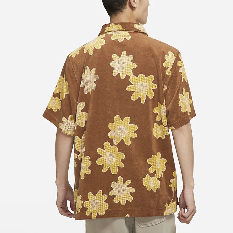 Nike Sportswear lapel Flowers Printing Short Sleeve Brown DM5033-204