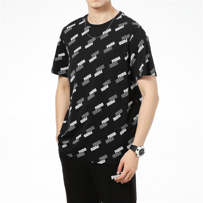 PUMA Full Print Logo Round Neck Breathable Round Neck Short Sleeve Black 846430-01