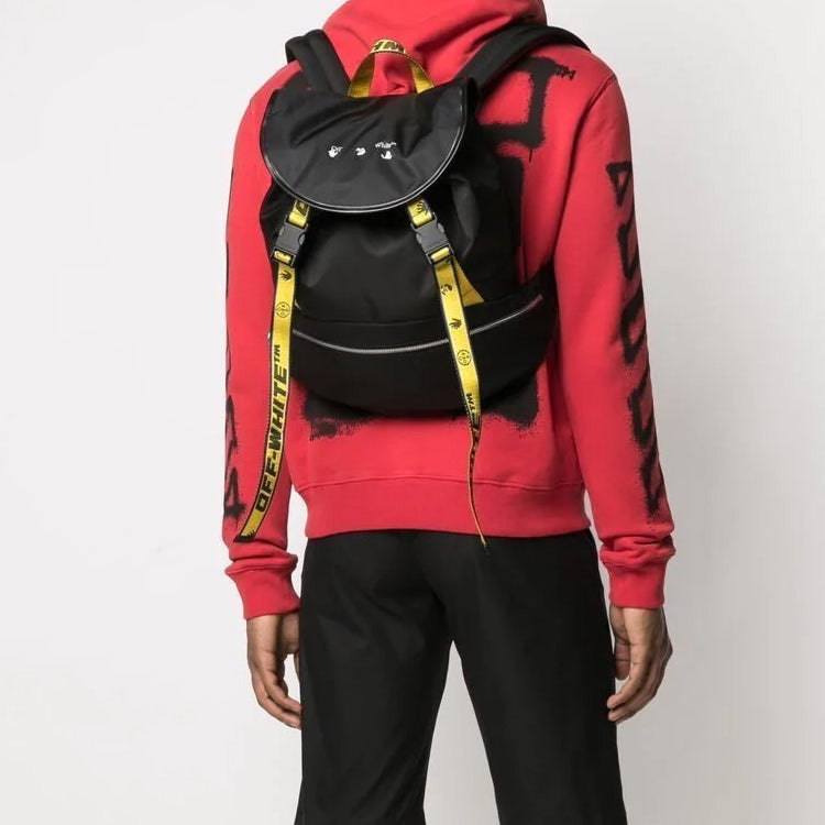 Men's Off-White 21 logo Printing Series Functional backpack schoolbag Black OMNB036S21FAB0011001