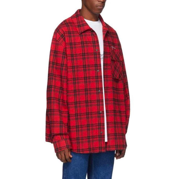Off-White c/o Virgil Abloh Flannel Check Shirt For Men Red OMGA098R20G710212001