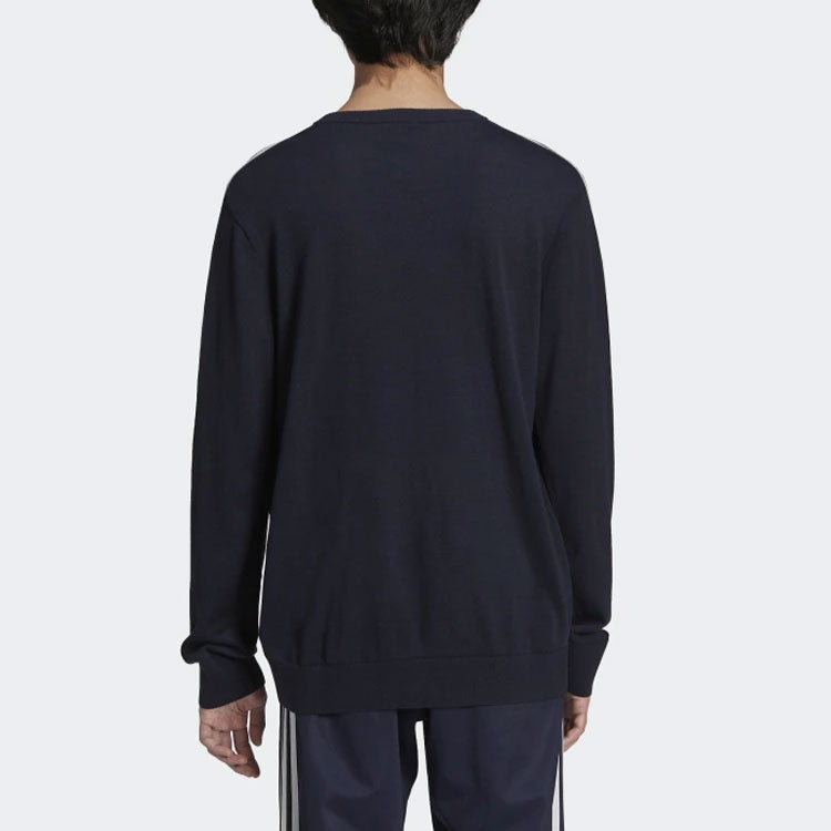 Men's adidas originals x NOAH Crossover V-neck Embroidered Logo Side Stripe V Neck Wool Sweater Legendary Ink Blue HC4303