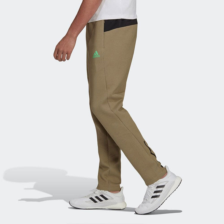 Men's adidas Solid Color Logo Casual Straight Sports Pants/Trousers/Joggers Olive Green H39845