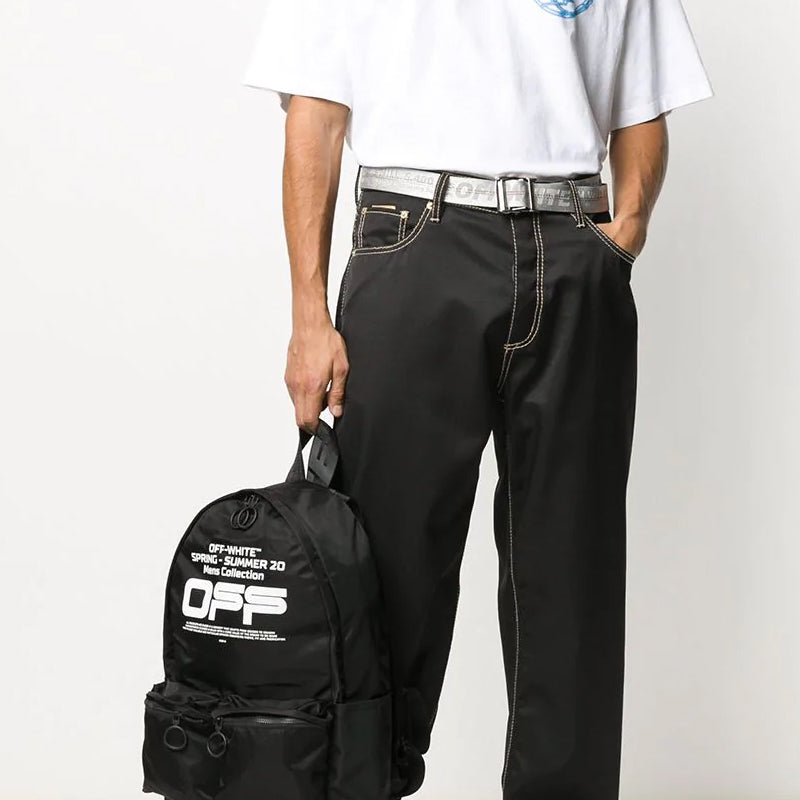 Off-White Wavy Logo Backpack Off Slogan Printing Black OMNB003R20E480041001