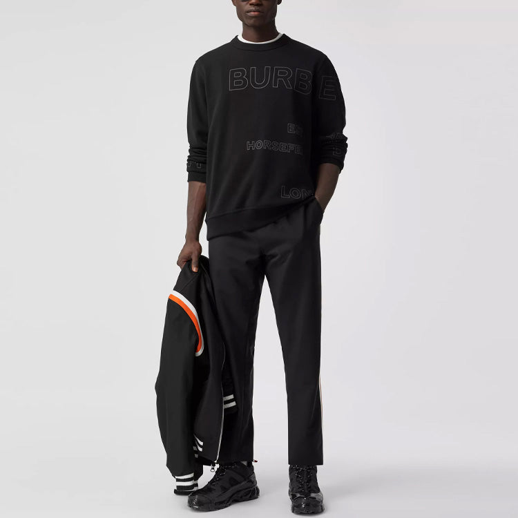 Burberry Horseferry Print Cotton Round Neck Sports Pullover Sweater For Men Black 80375531