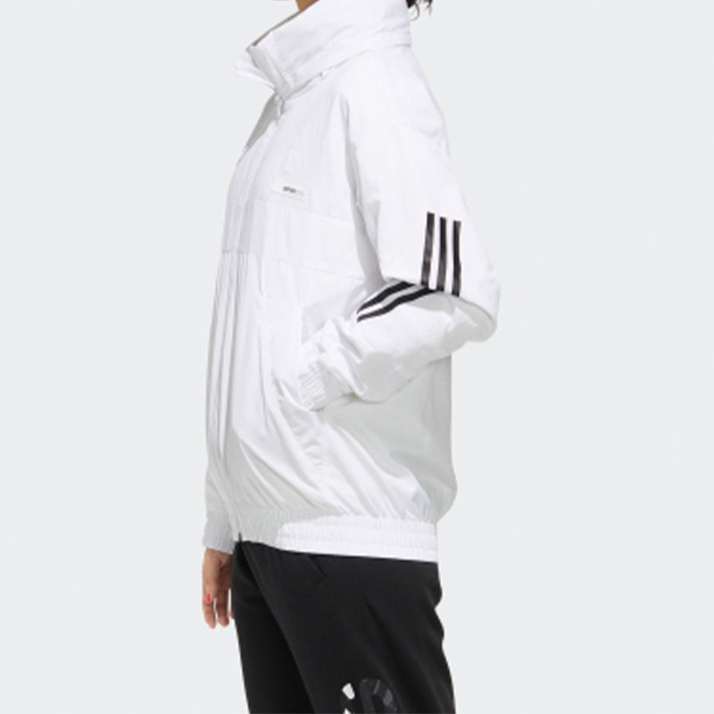 (WMNS) adidas neo Alphabet Printing Colorblock Sports Hooded Jacket White GG3389